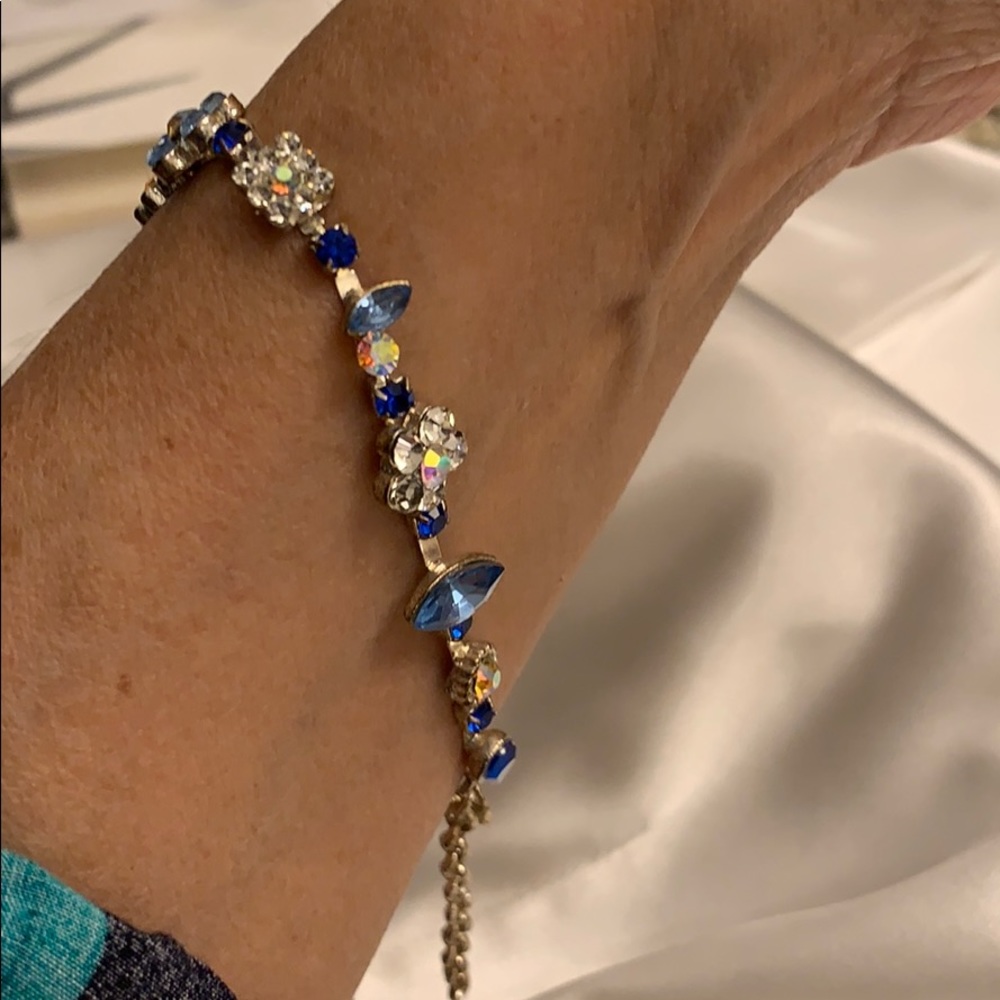 Bracelet with blue glass & rhinestones silver-tone - Picture 6 of 8